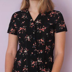 Black Floral Button Up